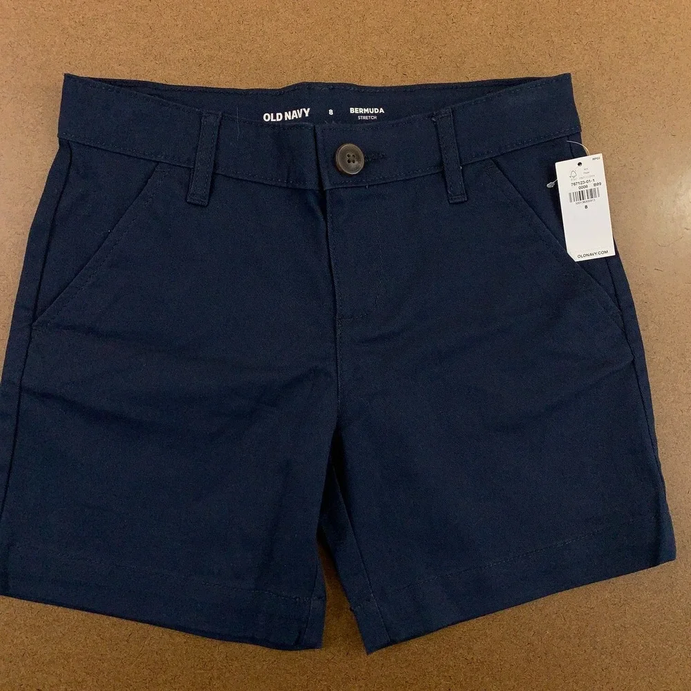 Lot of 2 Old Navy Girls Size 8 Khaki Blue School Uniform Twill Bermuda Short NWT